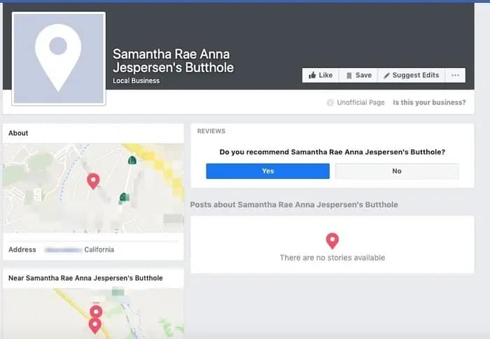 Facebook refused to remove a business Page dedicated to a woman’s butthole 1