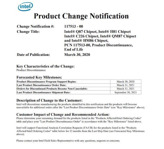 Intel H81 Chipset EOL'd: Long Lived Haswell Chipset to be Retired 1