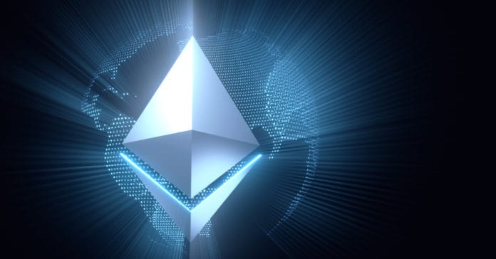 02_Ethereum symbol Ethereum symbol over Earth